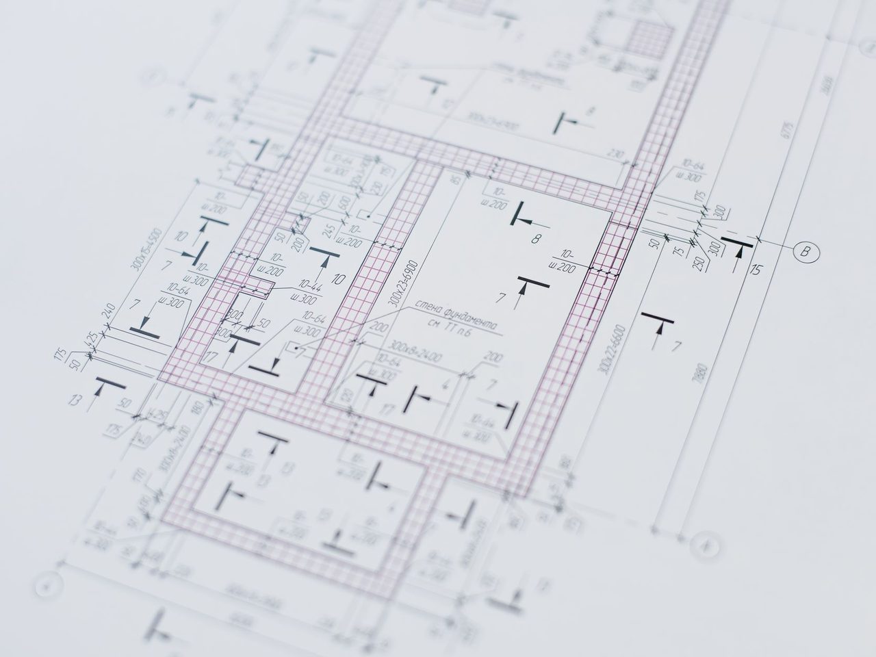 Close-up of an architectural floor plan drawing