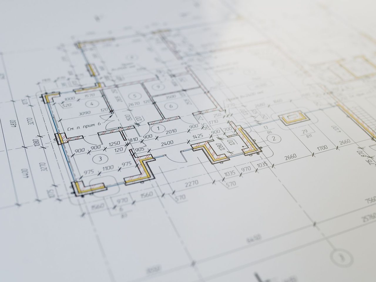 Close-up of an architectural floor plan drawing