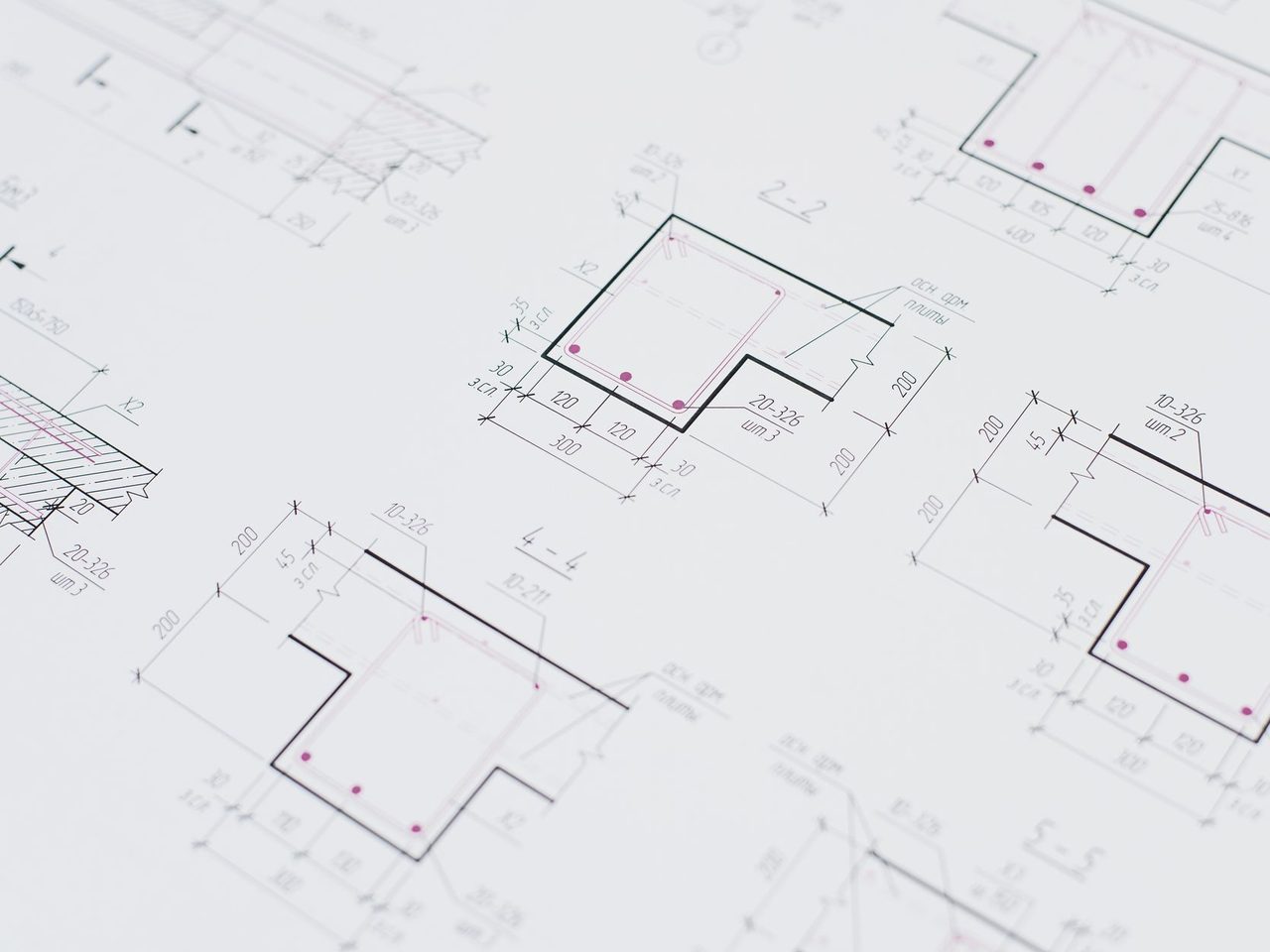 Close-up of detailed architectural drawing lines