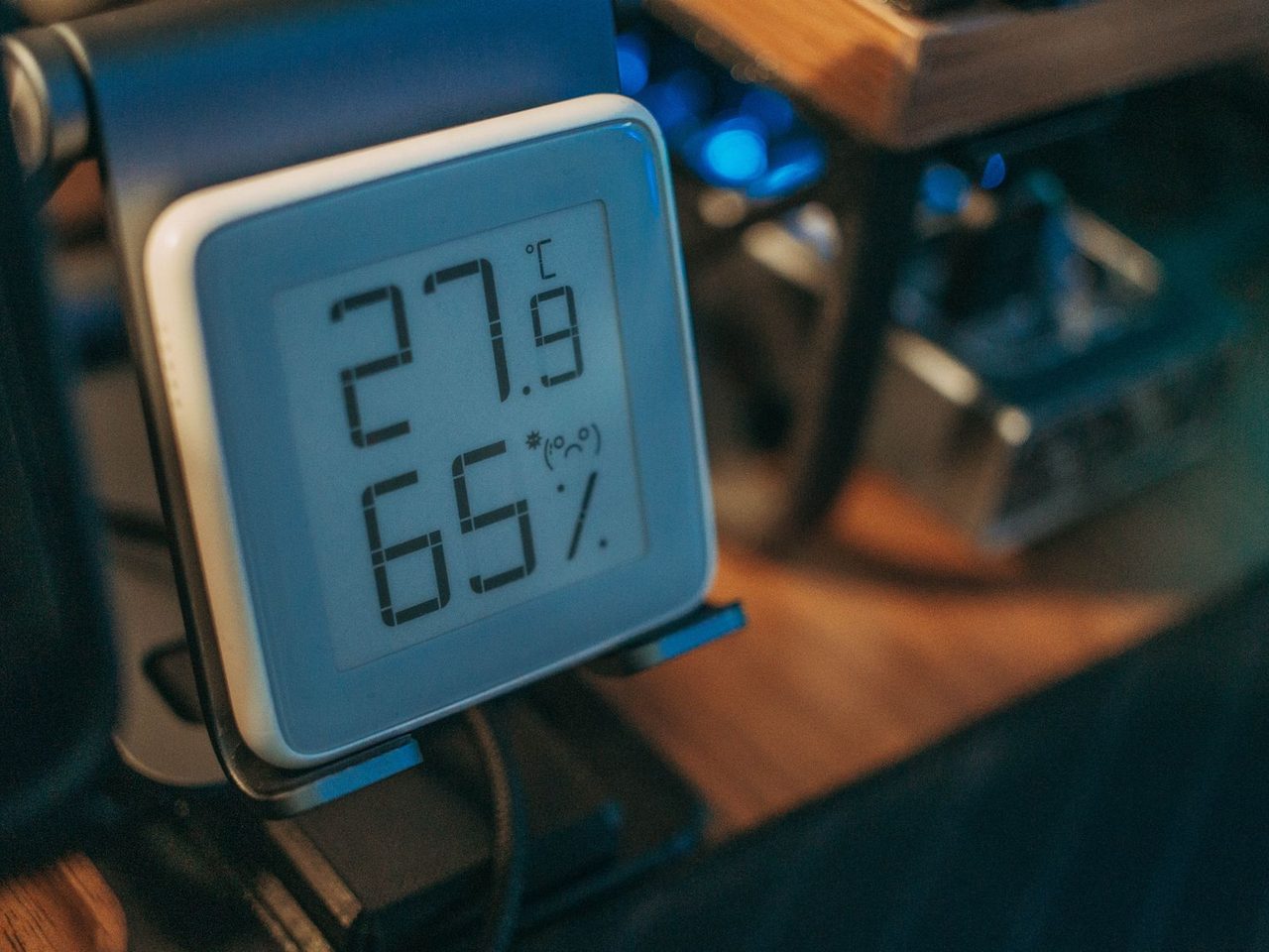Digital hygrometer with a display showing temperature and relative humidity
