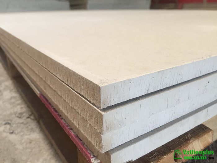 Stacked cement boards in a warehouse
