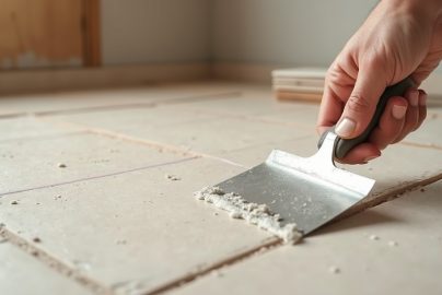 Applying adhesive for luxury vinyl tile installation over a radiant-heated floor system
