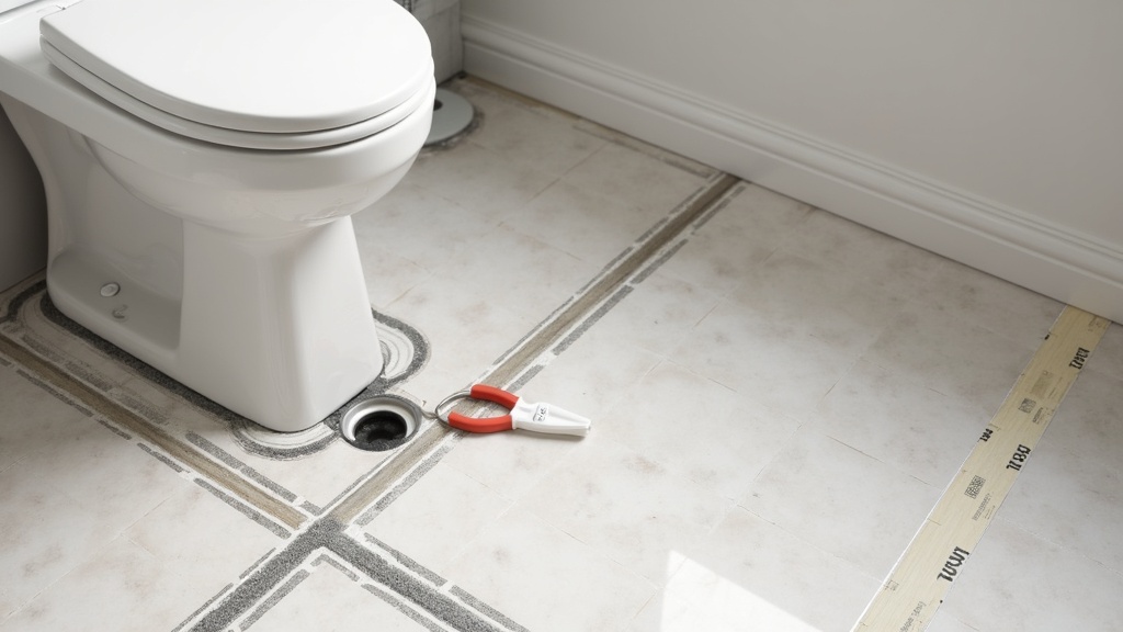 Click-lock LVP flooring installed around toilet flange in bathroom