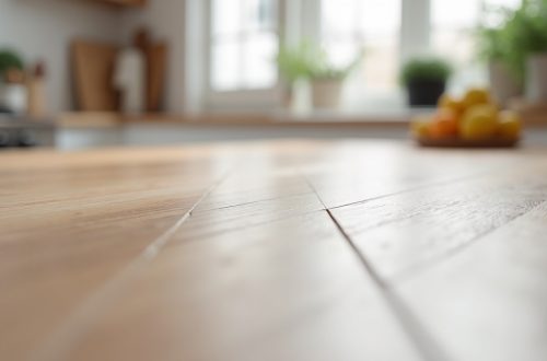 Close-up of LVP plank seam gap caused by winter contraction