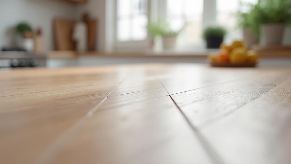 Close-up of LVP plank seam gap caused by winter contraction