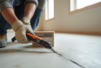 Testing subfloor moisture levels with a moisture meter before LVP flooring installation