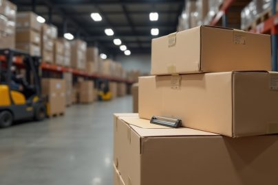HDF core laminate flooring boxes stacked in a warehouse illustrating supply and lead time watch
