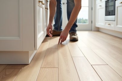 Installing click-lock LVP flooring around a kitchen island with proper expansion gap