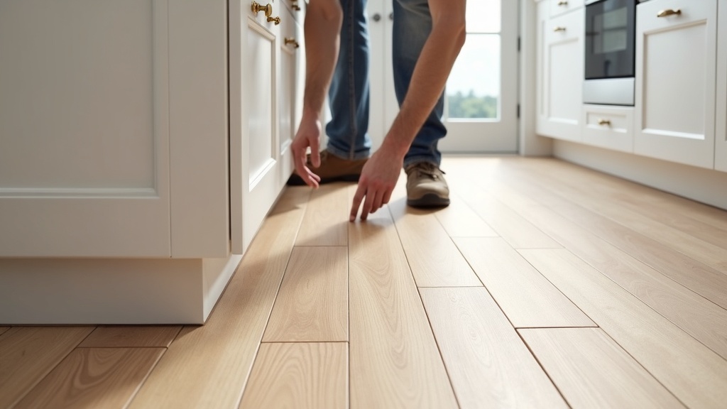 Installing click-lock LVP flooring around a kitchen island with proper expansion gap