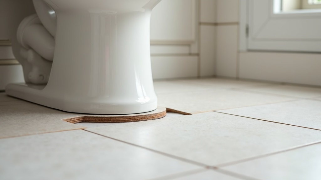 Click-lock LVP flooring installed around toilet flange with spacer wedges