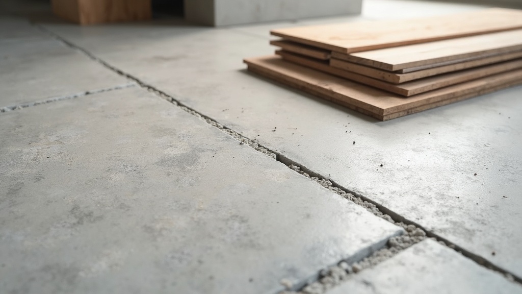 Concrete slab control joint before click-lock LVP flooring installation
