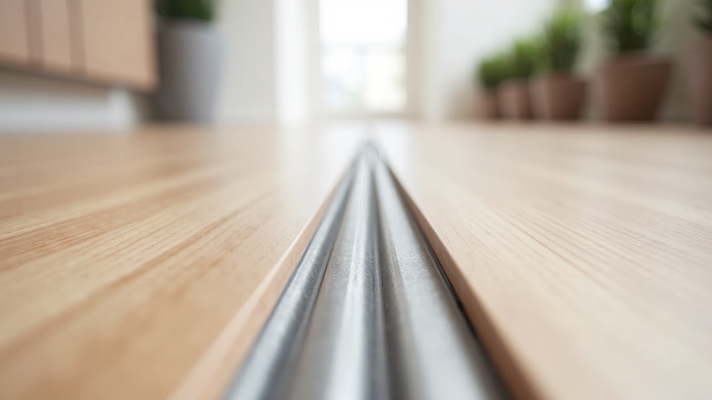 Metal transition strip joint in extra-long click-lock LVP flooring installation