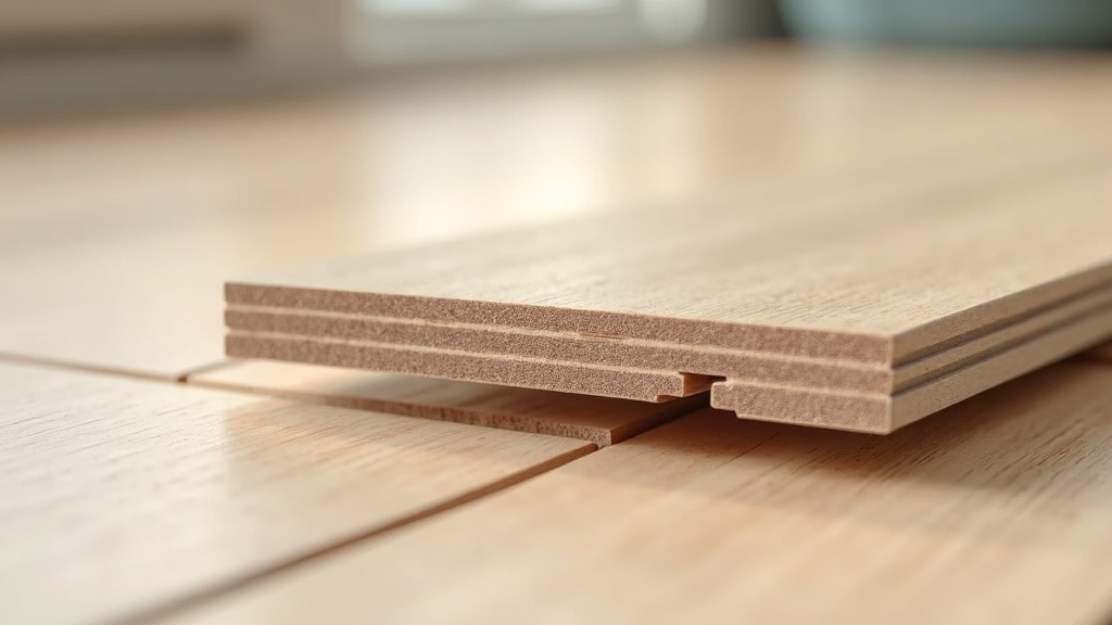 Close-up of click-lock LVP plank tongue and groove edge profile