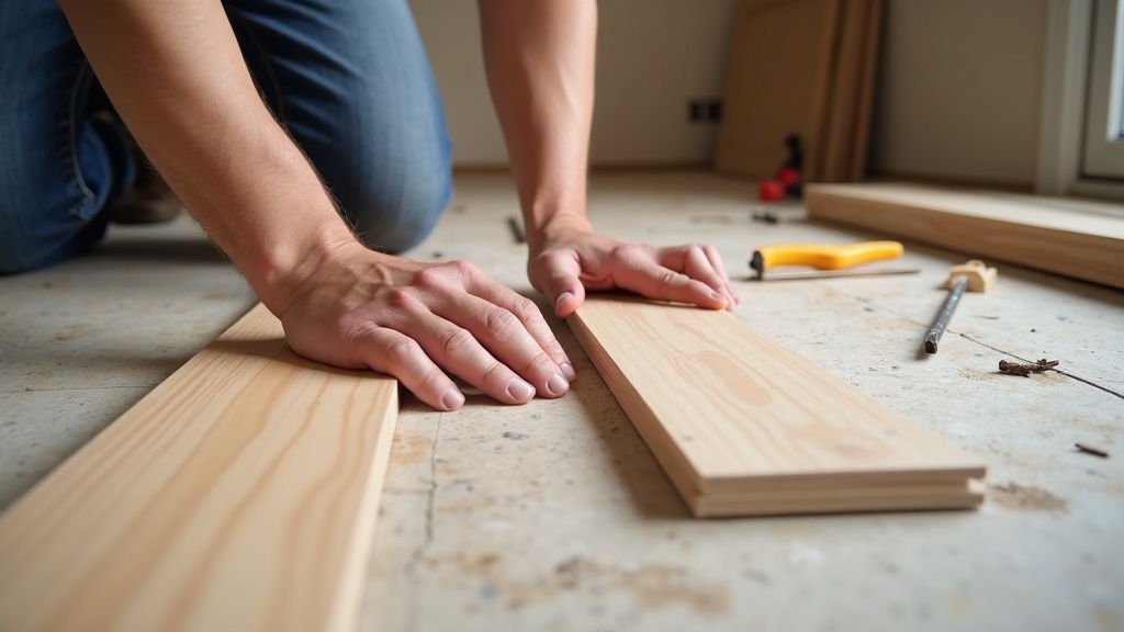Installer connecting click-lock luxury vinyl plank flooring on job site