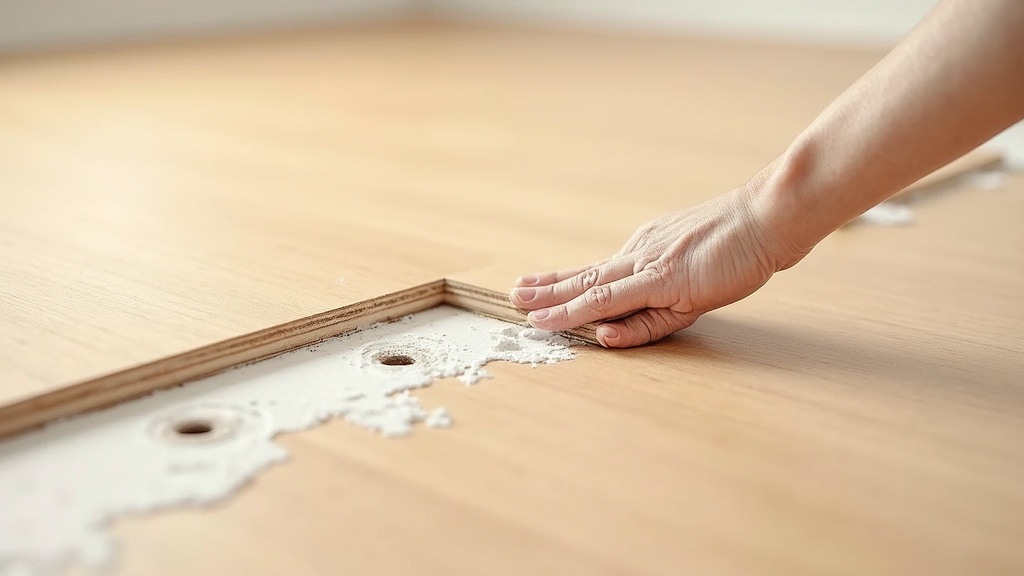Seam patch repair on plywood subfloor before LVP flooring installation