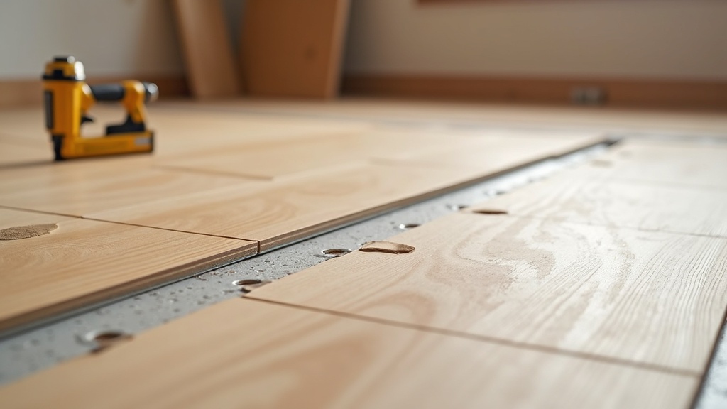 Click-lock LVP installation over plywood subfloor with fastener schedule and seam patching