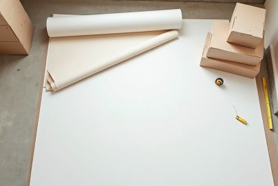 Acoustic underlayment being installed to reduce LVP noise in an apartment flooring project