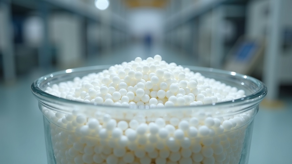 Close-up of PVC resin pellets used in vinyl flooring manufacturing