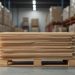 Tack strip supply stacked in a warehouse ahead of carpet replacement season