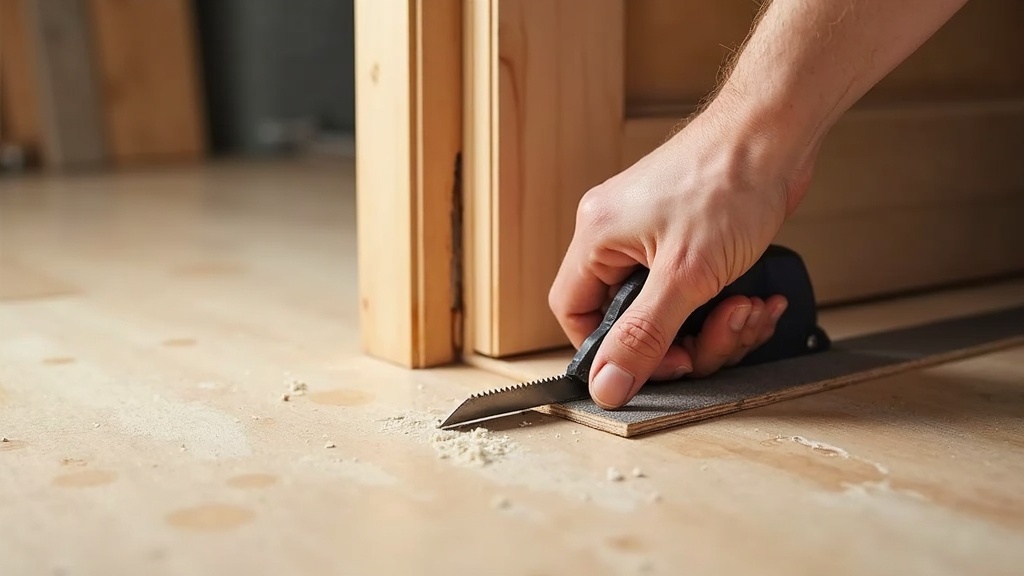 Undercutting a door jamb with a saw for proper LVP flooring clearance and clean fit