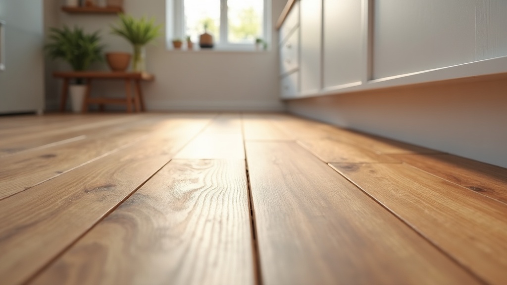 Buckled vinyl flooring plank ridge lifting near a wall baseboard
