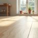 Vinyl plank flooring showing cupping at the seams under raking light