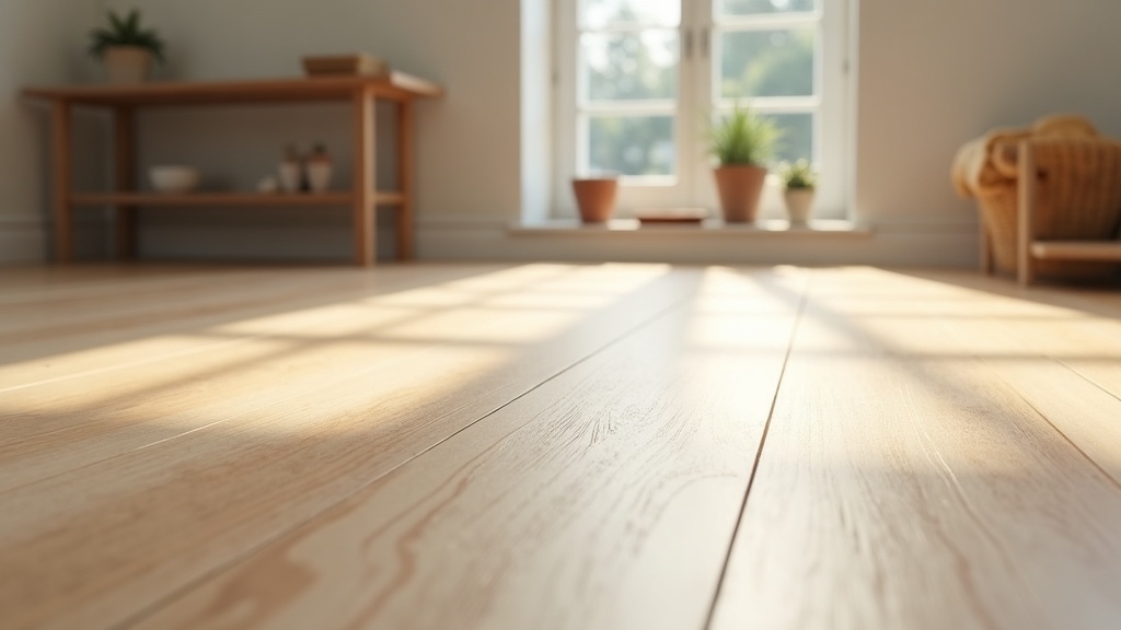 Vinyl plank flooring showing cupping at the seams under raking light